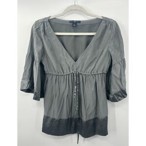 Vintage Gap Gray Silk Babydoll Empire Flutter Sleeve Y2K Blouse Top S